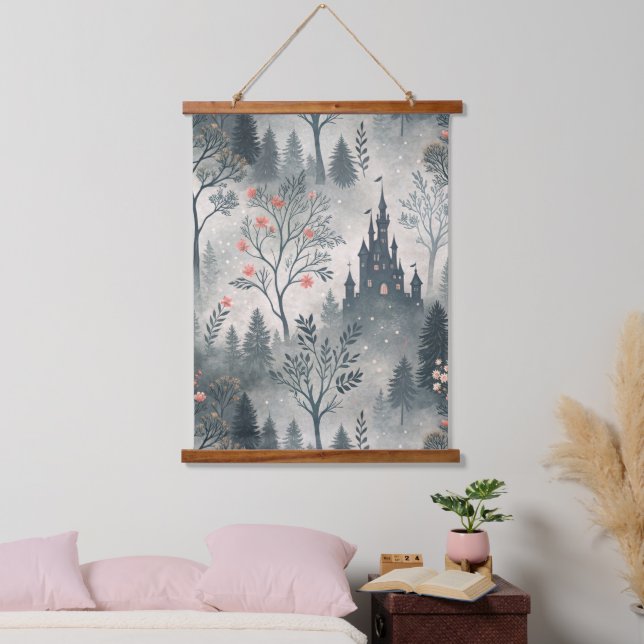 Enchanted Misty Forest with Dark Castle – Ethereal Hanging Tapestry (Bedroom)