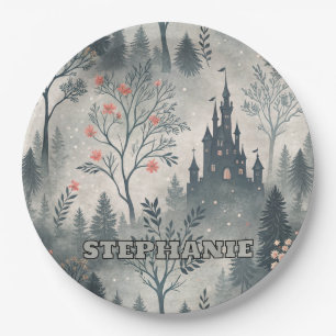 Enchanted Misty Forest with Dark Castle – Ethereal Paper Plate