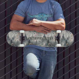 Enchanted Misty Forest with Dark Castle – Ethereal Skateboard