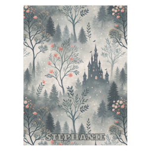 Enchanted Misty Forest with Dark Castle – Ethereal Tablecloth