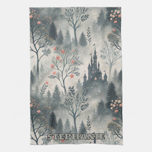 Enchanted Misty Forest with Dark Castle – Ethereal Tea Towel