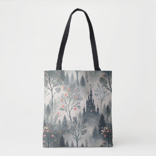 Enchanted Misty Forest with Dark Castle – Ethereal Tote Bag