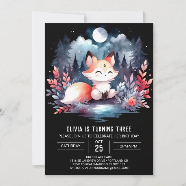 Enchanted Modern Fox Birthday digital  Invitation (Front)