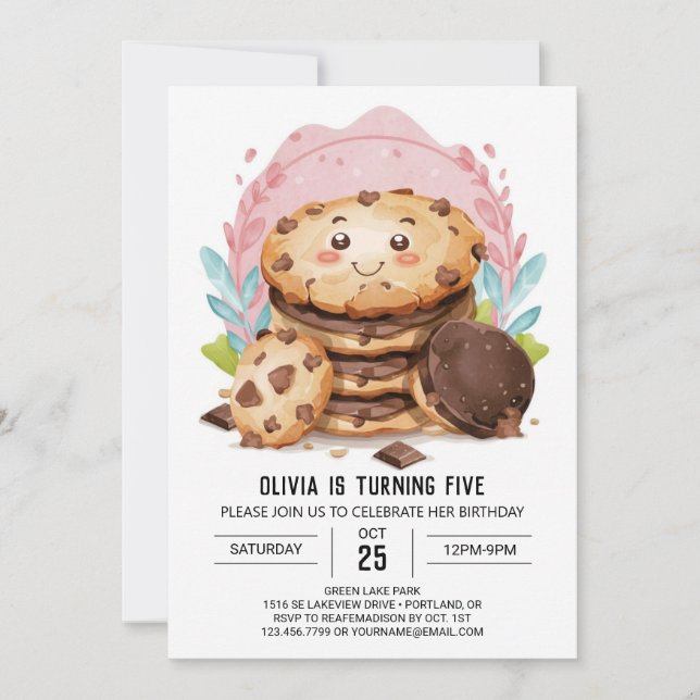  Enchanted Modern Printable Cookies Birthday Invitation (Front)
