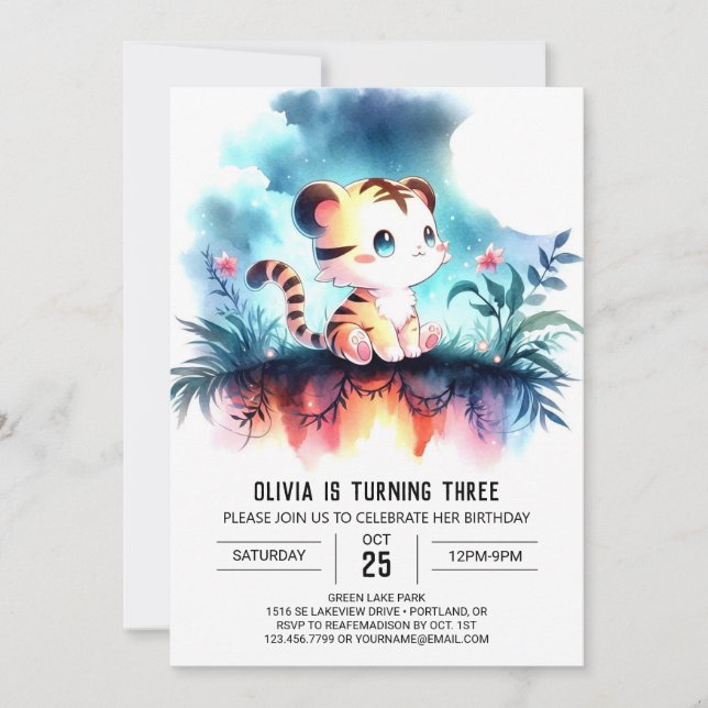 Enchanted Modern Tiger Birthday Invitation (Front)