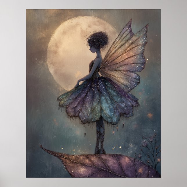 Enchanted Moonlight Fairy Watercolor Fantasy Art Poster (Front)