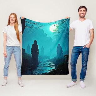 Enchanted Moonlight Forest Spirits Design Fleece Blanket