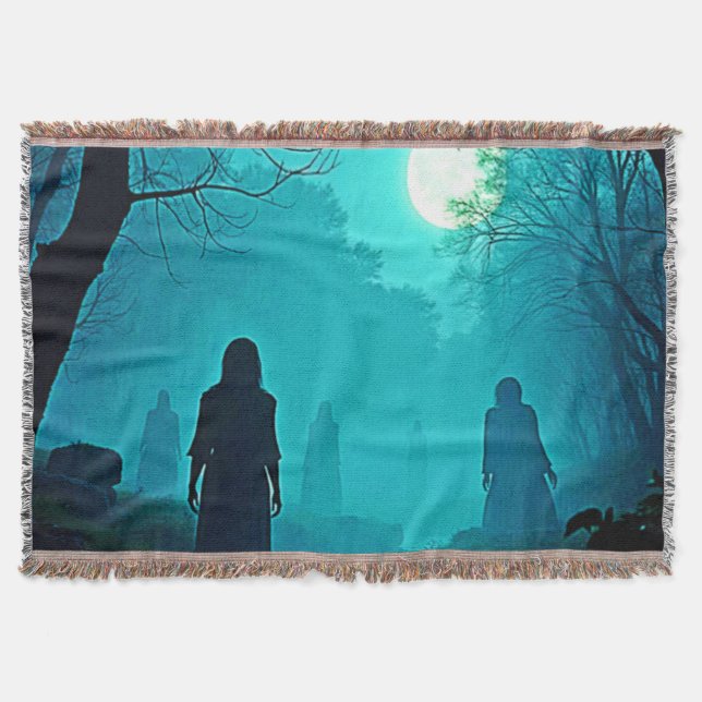 Enchanted Moonlight Forest Spirits Design Throw Blanket (Front)
