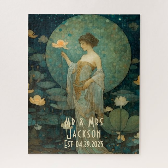 Enchanted Moonlight Lady Art Nouveau Personalised  Jigsaw Puzzle (Vertical)