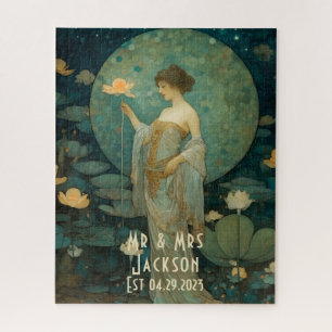 Enchanted Moonlight Lady Art Nouveau Personalized Jigsaw Puzzle