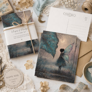 Enchanted Moonlit Leaf Fairy Watercolor Fantasy Postcard