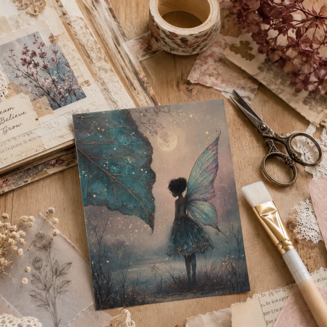 Enchanted Moonlit Leaf Fairy Watercolor Fantasy Wrapping Paper Sheet (Creator Uploaded)