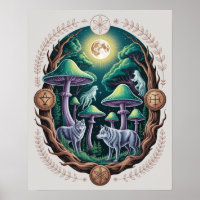 Enchanted Moonlit Wolves and Psychedelic Mushrooms