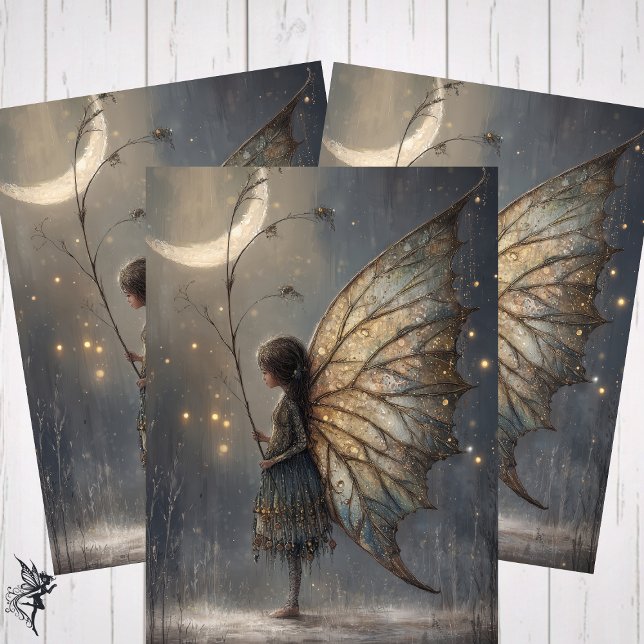 Enchanted Moonlit Woodland Fairy Watercolor Art Wrapping Paper Sheet (Creator Uploaded)