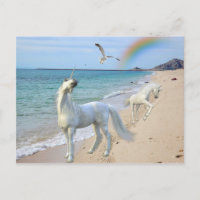 Enchanted Mother Unicorn and Foal Baby at Beach