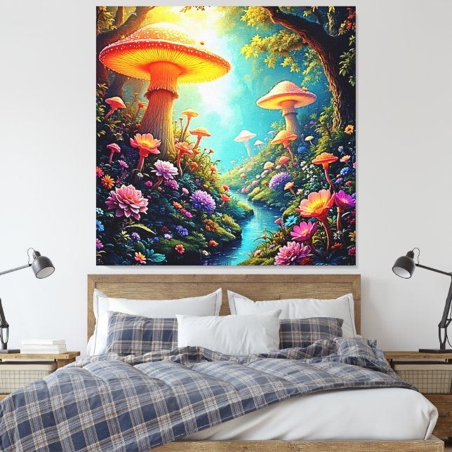 Enchanted Mushroom Forest Dream Canvas Print (Insitu(Bedroom))