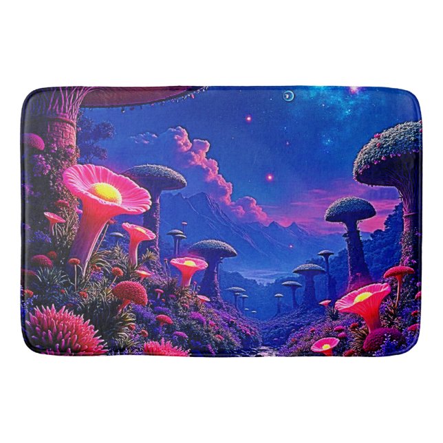 Enchanted Mushroom Forest Night Design Bath Mat (Front)