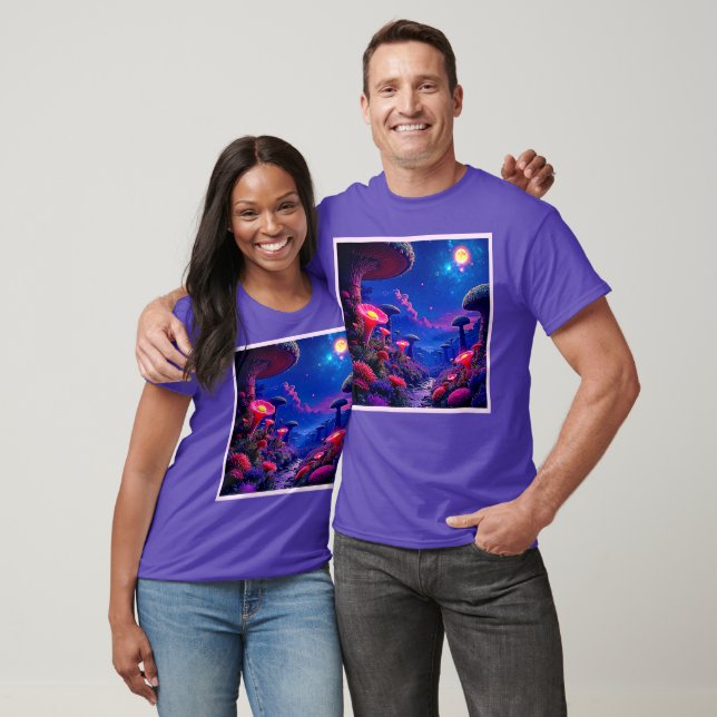 Enchanted Mushroom Forest Night Design T-Shirt (Unisex)