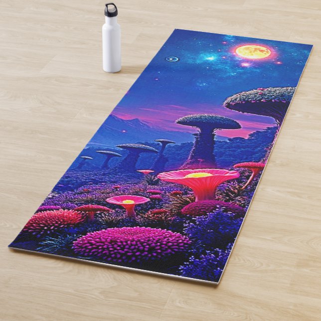 Enchanted Mushroom Forest Night Design Yoga Mat (In Situ)
