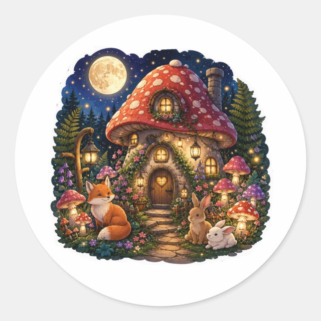Enchanted Mushroom House Fantasy Sticker (Front)