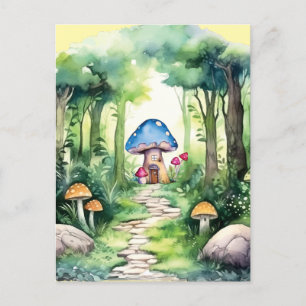 Enchanted Mushroom House in a Magical Forest Postcard
