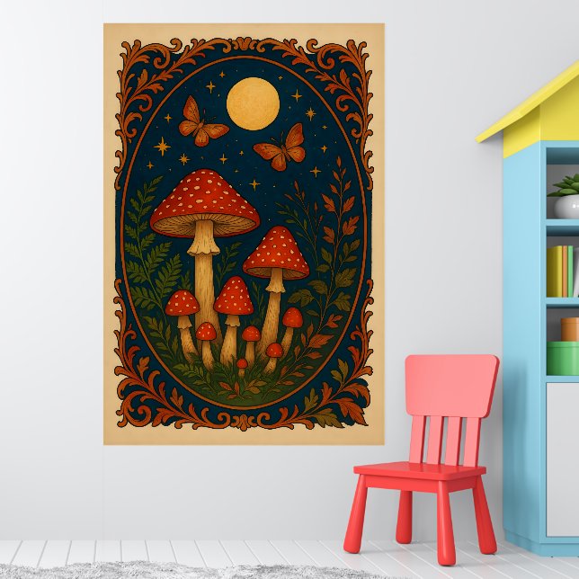 Enchanted Mushroom , Moonlit Forest Whimsical  Poster (Nursery 1)
