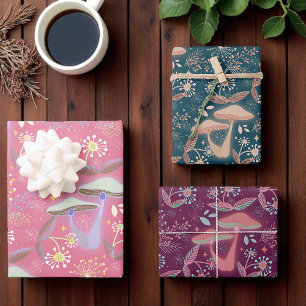 Enchanted Mushrooms, Forest Flora, Whimsical  Wrapping Paper Sheet