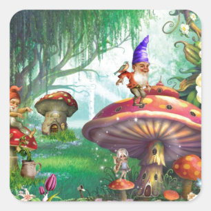 Enchanted Mushrooms Gardens Square Sticker