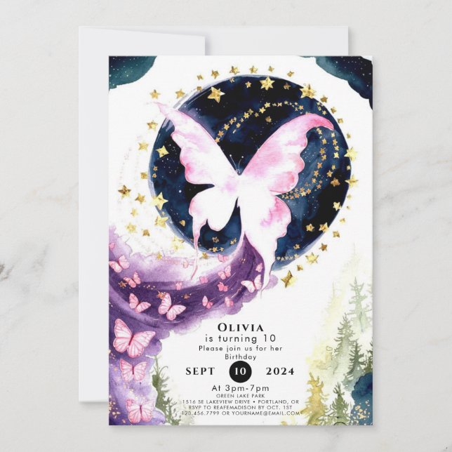 Enchanted Mystical Butterfly Birthday Invitation (Front)