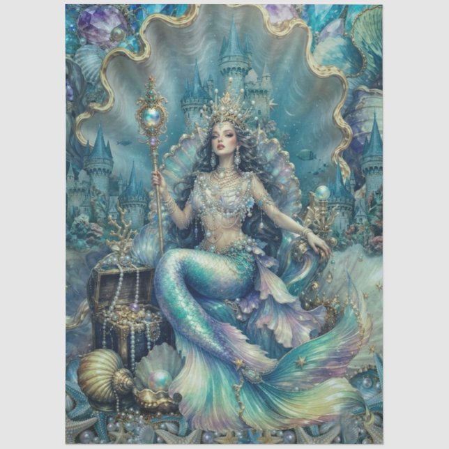 Enchanted Mystical Fantasy Mermaid Decoupage Tissue Paper (Front)