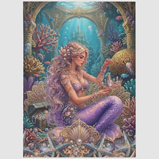 Enchanted Mystical Fantasy Mermaid Decoupage Tissue Paper (Front)