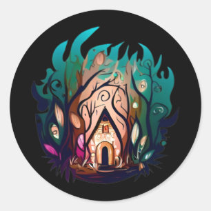 Enchanted Nature Forest House Classic Round Sticker