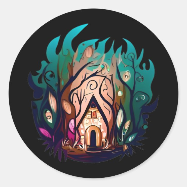 Enchanted  Nature Forest House Classic Round Sticker (Front)