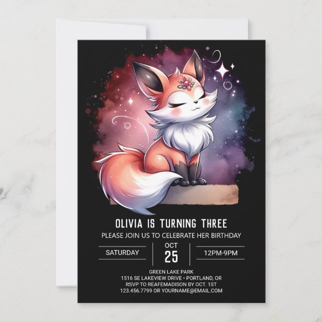 Enchanted Nature Fox Birthday digital Invitation (Front)