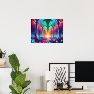 Enchanted Neon Forest – Radiant Glowing Trees Poster