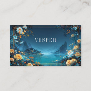 Enchanted Night Floral Yellow Rose Cityscape Business Card