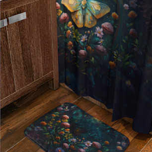 Enchanted Night Garden Celestial Floral Dreamscape Bath Mat