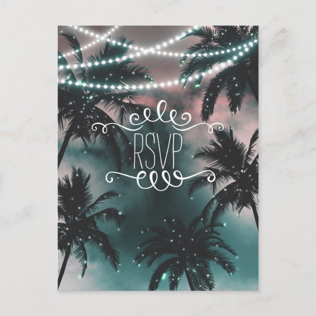 Enchanted Night Sky Evening Beach Lights RSVP Invitation Postcard (Front)