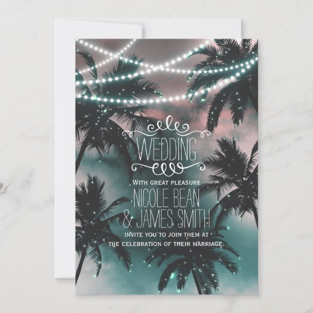 Enchanted Night Sky Evening Beach Lights Wedding Invitation (Front)