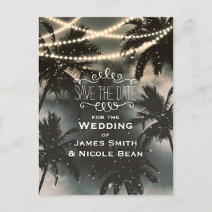 Enchanted Night Sky Palm Trees & Lights Save Date Announcement Postcard