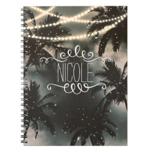 Enchanted Night Sky Palm Trees & String Lights Notebook