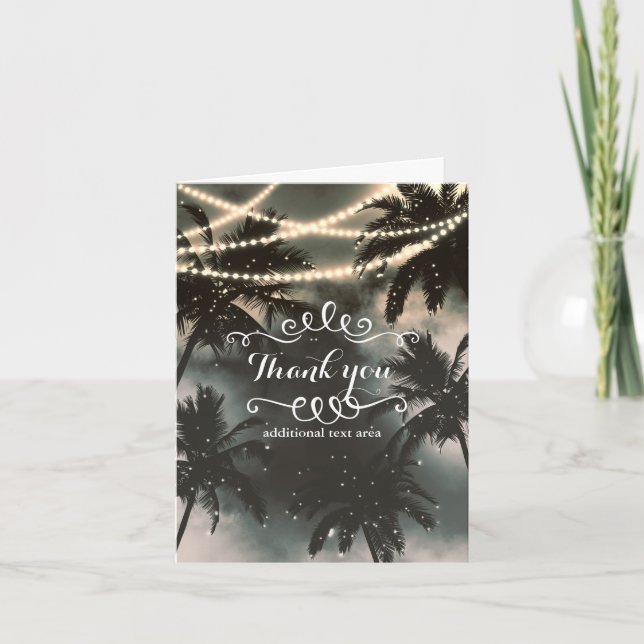 Enchanted Night Sky Palm Trees & String Lights Thank You Card (Front)