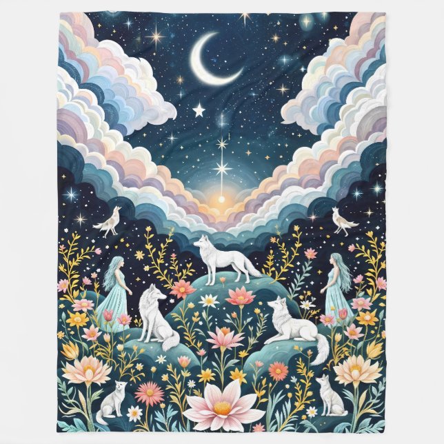 Enchanted Night Wolf Mythology - Mystical Blanket  (Front)