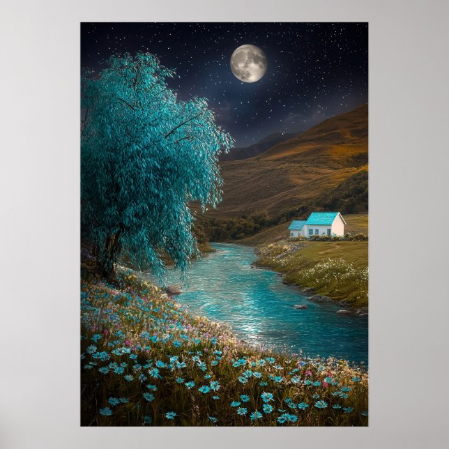 Enchanted Nightscape - Dreamlike River Scene Poster (Front)
