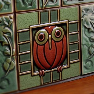 Enchanted Owl in a Box Arts & Crafts Movement Tile