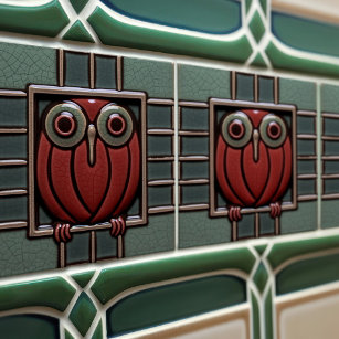 Enchanted Owl in a Box Arts & Crafts Movement Tile