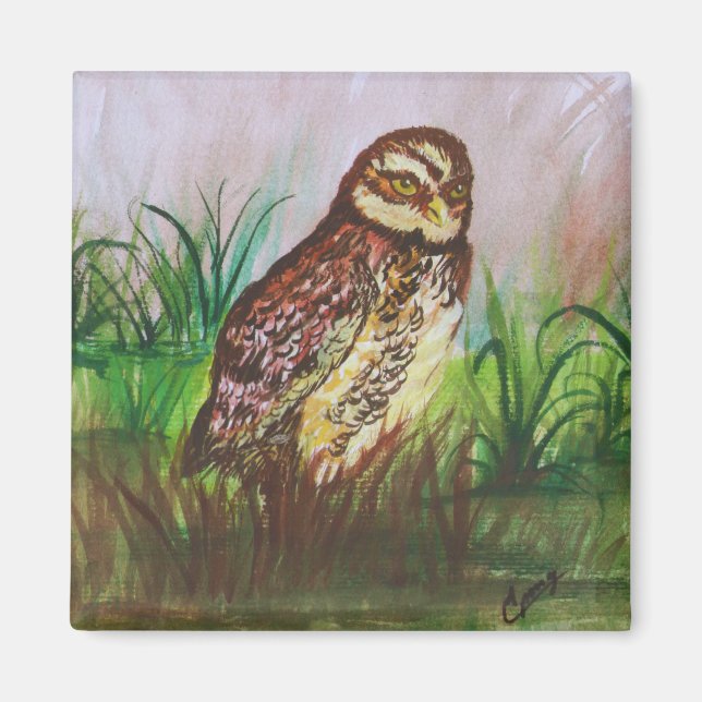 Enchanted Owl Watercolor Art Magnet (Front)