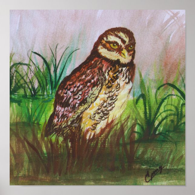 Enchanted Owl Watercolor Art Poster (Front)