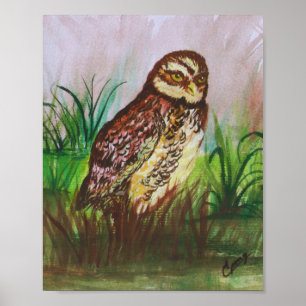 Enchanted Owl Watercolor Art Poster