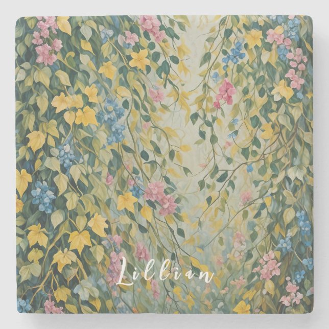 Enchanted Passage: Pastel Secret Garden Stone Coaster (Front)